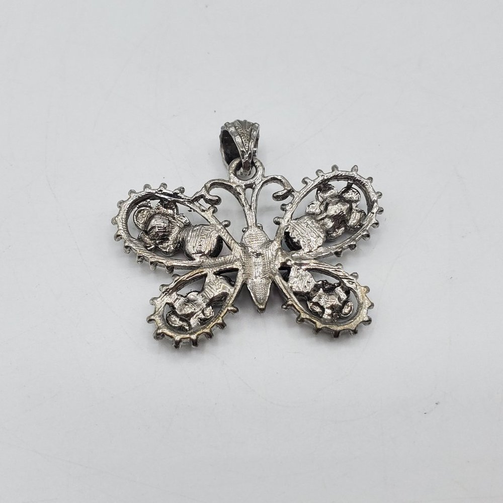 SILVER TONE RAINBOW RHINESTONE BUTTERFLY PENDANT - Picture 4 of 4